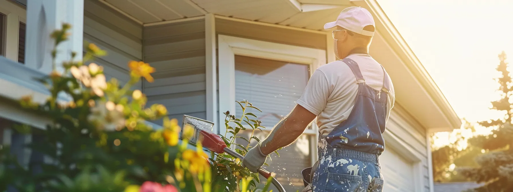 a homeowner meticulously painting the exterior of their house with precision and expertise.