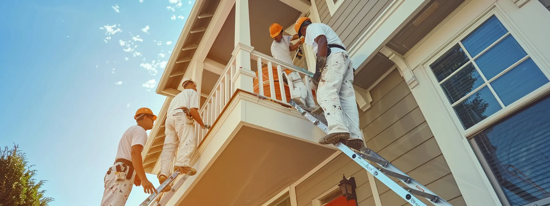 a group of professional painters carefully applying paint to the exterior of a house in olathe.