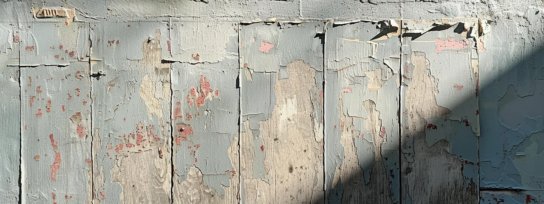 an exterior wall with fading and peeling paint under the bright seattle sun.