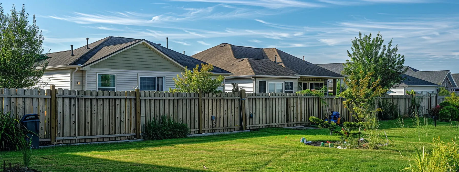 a house with a garden fence being painted during a sunny day in olathe.